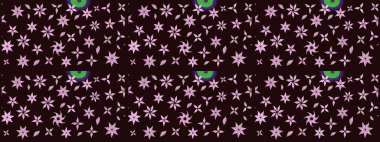 Raster illüstrasyonu. Şirin çiçekli eskiz deseni ve kahverengi renkli yapraklar, suluboya çiçek deseni, duvar kağıdı, kart veya kumaş için fayanslı.