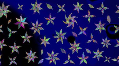 Raster Çiçek İllüstrasyonu güzel tekstil. Mavi renkli etnik çiçeklerle zarif eskiz deseni.