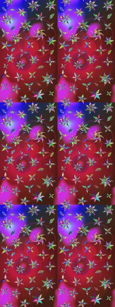 Suluboya elle çizilmiş çiçek desenli eskiz deseni. Parlak renkli fantezi çiçekleri, yapraklar, kırmızı ve mor renkli tomurcuklar ve kırmızı ve mor.