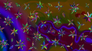 Renkli Bahar Teması eskiz kalıbı. Kahverengi renkli çiçekler. Düz Çiçek Elementleri Tasarımı. Raster illüstrasyonunda çiçek deseni çizimi.