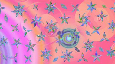 Pembe ve parlak çiçekli nötr renkler üzerine soyut çizim deseni. Çiçeksel elementlerle süslenmiş zarif raster dokusu. Küçük çiçekte şirin bir çiçek deseni var..