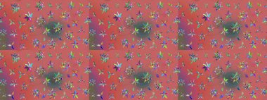 Hediye ambalaj kağıdı, tebrik kartları, posterler ve pankart tasarımı. Pembe ve yeşil renkli çiçekler. Raster düz çiçek çizim deseni.