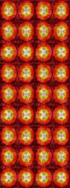 Renkli arka planda izole kar taneleri. Raster illüstrasyonu. Kar taneleri radyal kırmızı, turuncu ve kahverengi renkler.