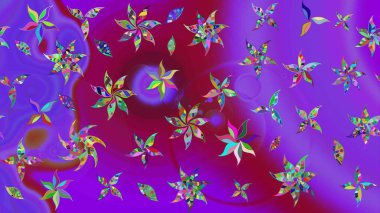 Üzerinde gelincikler ve vadi zambakları olan renkli çiçek desenli nakış deseni. Raster geleneksel çiçek buketi menekşe ve mor renkler tekstil tasarımı için.