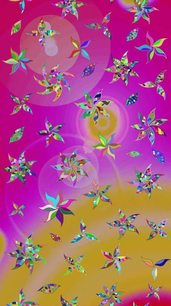 Raster illüstrasyonundaki çiçek desenli çizim. Süslü kumaş deseni. Düz Çiçek Elementleri Tasarımı. Renkli Bahar Teması çizim şablonu.