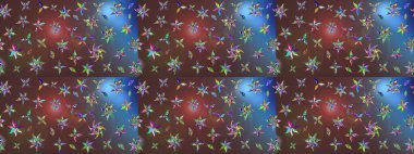 Raster düz çiçek çizim deseni. Kahverengi ve mavi renkli çiçekler. Tasarım hediye paketi, tebrik kartları, posterler ve afiş tasarımı.