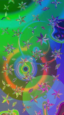 Küçük çiçekteki sevimli çiçek deseni. Raster illüstrasyonu. Yeşil ve mavi renkte çiçekler.