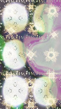 Raster illüstrasyonu. Kar tanelerinin soyut arkaplanlı Noel şablonu. Tarafsız, gri ve bej kar taneleri. Noel ve Yeni Yıl moda baskıları için tatil tasarımı.