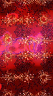 Noel ve yeni yıl moda baskıları için tatil tasarımı. Renkler. Kırmızı, kahverengi ve pembe kar taneleri. Kar tanelerinin soyut arkaplanı olan şirin bir Noel arkaplanı. Raster illüstrasyonu.