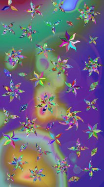 Yeşil ve mor renkli çiçekler. Çiçek desenli eskiz, darbeler, sıçramalar, yaz çiçekleri. Raster illüstrasyonu.