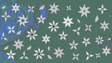 Ağaç dallı bahar çiçekleri ile desen, çiçek siluetiyle yeşil renkler. Raster deseni.