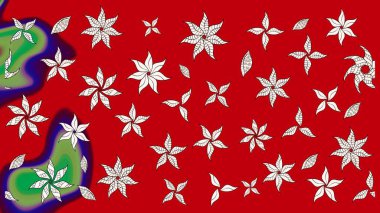 Kibar, bahar çiçekleri kırmızı ve nötr renklerde. Yaprak ve çiçeklerin suluboya resimleri, kırmızı ve nötr renkler üzerine çizimler. Raster illüstrasyonu.