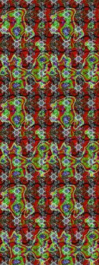 Çiçek yeşili ve kırmızı eskiz deseni. Raster çiçek izi. Klasik taslak çizimi. Raster Yumuşak kumaş deseni.