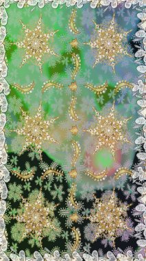 Raster altın çiçek süsü brokar kumaş ve cam desenli. Tarafsız renkler ve altın elementler. Kusursuz altın desen. Çiçek desenli altın metal..