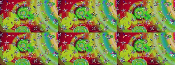 Çiçek izi. Çiçekler suluboya tarzında yeşil ve kırmızı renklerde. Suluboya çizim deseni.