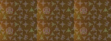 Raster illüstrasyonu. Kahverengi, yeşil ve mor renkte karalamalı çiçek deseni.