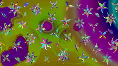 Çiçekli el çizimi çizimi deseni. Modern gelişim yeşil ve kahverengi raster arka plan duvar kağıdı resimleme klasik çizgili iz sürme desenli çiçekler, çiçekli süsler.