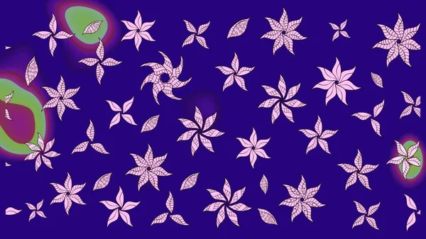 Mavi renklere karalamalar çizilmiş çiçek deseni. Raster illüstrasyonu.