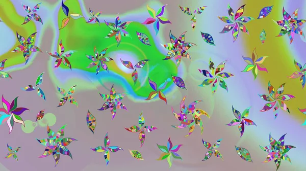 El çizimi. Raster illüstrasyonu. Çiçekli, yapraklı, çiçek desenli çizim..