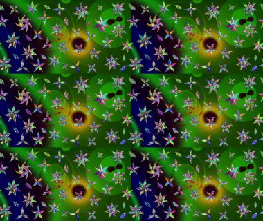 Yeşil renkli çiçekler. Raster illüstrasyonunda çiçek deseni çizimi.