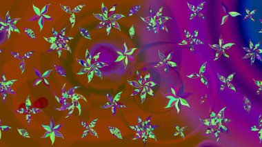 Çiçekli çiçek deseni, suluboya. Kahverengi ve mor renkli çiçekler. Renkli Bahar Teması eskiz kalıbı. Düz Çiçek Elementleri Tasarımı. Raster illüstrasyonu.