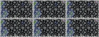 Tropik, dikişsiz çiçek deseni. Gri ve siyah renkli çiçekler. Raster illüstrasyonu.