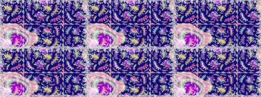 Millefleur 'lar. Küçük mavi reklam nötr, çiçekler şeklinde oldukça eski bir besin torbası deseni. Tekstil, kumaş, kapaklar, duvar kağıtları, baskı, naylon, yapıştırma, örgü, dekupaj için çiçeksiz arkaplan