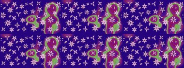 Mavi renkte etnik çiçeklerle süslenmiş zarif bir eskiz. Raster Çiçek İllüstrasyonu güzel tekstil..