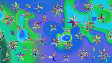 Mavi renkli çiçekler. Raster illüstrasyonunda çiçek deseni çizimi.