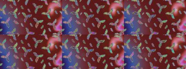 Kar taneleri koleksiyonu. Raster illüstrasyonu. Güzel bir kış süsü. Kırmızı, kahverengi ve mor kar tanelerinden izole edilmiş..