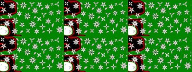 Raster Çiçek İllüstrasyonu güzel tekstil. Yeşil renkli etnik çiçeklerle zarif eskiz deseni.