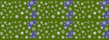 Düz Çiçek Elementleri Tasarımı. Süslü kumaş deseni. Renkli Bahar Teması eskiz kalıbı. Raster illüstrasyonunda çiçek deseni çizimi.