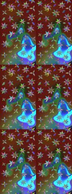 Renkli Bahar Teması eskiz kalıbı. Raster illüstrasyonu. Çiçek desenli çizim. Düz Çiçek Elementleri Tasarımı. Güzel kumaş deseni. Asya tekstil tarzında.