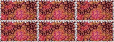 Raster. Kahverengi renkte güzel çiçekler, suluboya desenli, duvar kağıdı, kart ya da kumaş için fayanslı desenler..