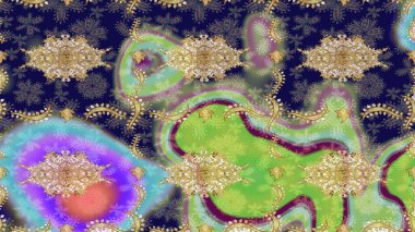 Çiçek süsü kumaş deseni, cam, altın elementli mavi renklerde çiçek desenli metal. Klasik Raster altın eskiz modeli..