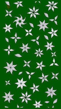 Küçük çiçekteki sevimli çiçek deseni. Bir sürü yeşil ve nötr soyut çiçekli tropik eskiz deseni. Varikologreen ve nötr raster çizimi.