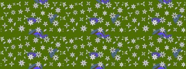 Düz Çiçek Elementleri Tasarımı. Sevimli çiçek raster deseni. Yeşil renkli çiçekler. Renk Bahar Teması eskiz şablonu.