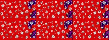 Kumaş desenli papatya çiçeği detayı. Kırmızı renkte çiçekler.