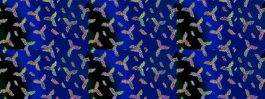 Raster illüstrasyonu. Raster kış deseni. Mavi, siyah ve yeşil renkler üzerine tasarım. Çiçek Elementleri ile soyut arkaplan.