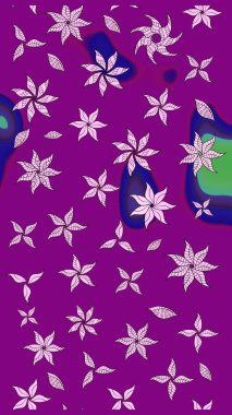 3D çiçekler, eskiz. Mor renklerde. Raster illüstrasyonu.