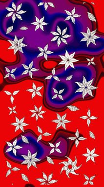 Renkli Bahar Teması eskiz kalıbı. Kırmızı renkli şirin çiçek deseni. Düz Çiçek Elementleri Tasarımı. Raster Modaya uygun kumaş deseni.