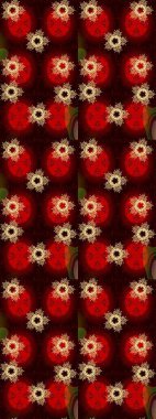 Kırmızı, kahverengi ve siyah renklerde ayrık suluboya kar taneleri. İllüstrasyon kar tanesi. Kışın sembolü. Güzel dekorasyon.