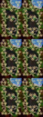 Raster illüstrasyonu. Renkli arka planda izole tatlı kar taneleri. Soyut mandala ya da tuhaf kar tanesi çizgisi sanat tasarımı.