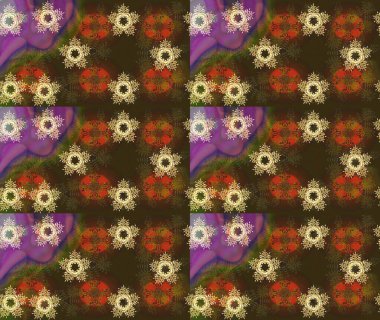 Raster illüstrasyonu. 3D çiçekler, eskiz. Kahverengi renklerde.