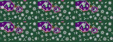 Düz Çiçek Elementleri Tasarımı. Renkli Bahar Teması eskiz kalıbı. Raster illüstrasyonu. Chichi 'nin kumaş kalıbını çiz. Çiçek deseni.