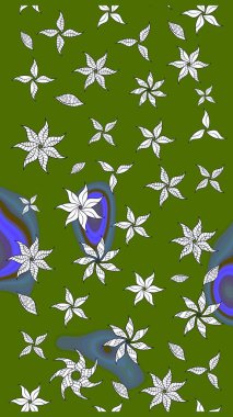 Kumaş desenli papatya çiçeği detayı. Yeşil renkte çiçekler.