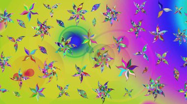 Eskiz geçmişi. Raster illüstrasyonu. Renkli desenli eskiz deseni, sarı çiçekler ve dekoratif elementlerle. Kumaş, tekstil, duvar kağıdı baskısı için. Antika retro tarzı.