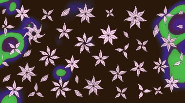 Tekstil tasarımı için geleneksel Raster çiçek buketi kahverengi renkli. Üzerinde gelincikler ve vadi zambakları olan renkli çiçek desenli nakış..