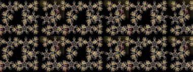 Çok renkli, zarif küçük çiçekler ve siyah renkli komik böcekler, raster desen, illüstrasyon..