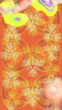 Turuncu renkli Asya tekstili. Çiçek desenli çizim. Raster illüstrasyonu.